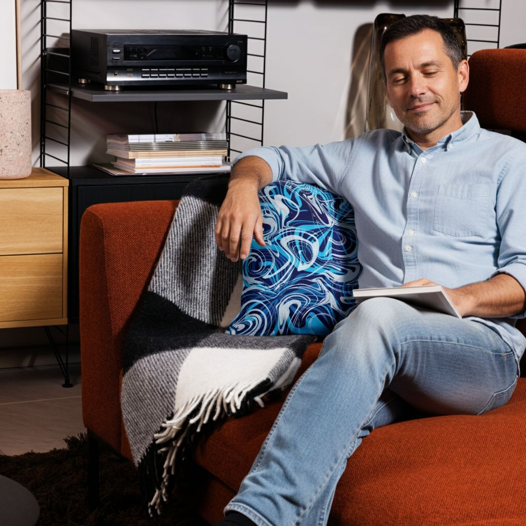 Art for the Home: Vibrant Blue Abstract Throw Pillow by Kiva Rakosi – Primary Colors Collection