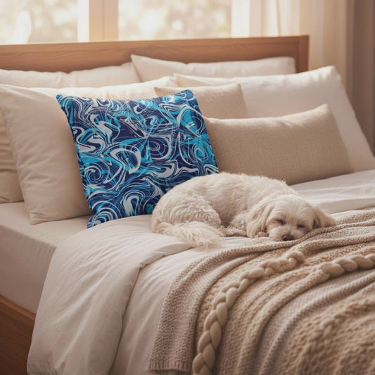 Art for the Home: Vibrant Blue Abstract Throw Pillow by Kiva Rakosi – Primary Colors Collection