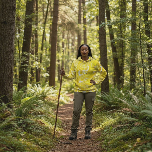 Wearable Art: Yellow Swirl Abstract Unisex Hoodie – Wearable Art by Kiva Rakosi | Primary Colors Collection | Eco-Friendly Relaxed Fit